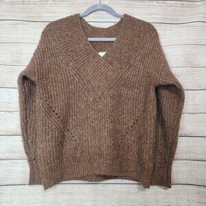 Anthropologie Womens The Korner Cable Knit Sweater Size S/M Brown V Neck